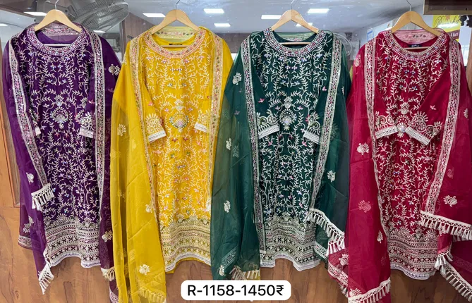 R 1158 Ramsha Organza Embroidery Pakistani Readymade Suits Wholesale Online